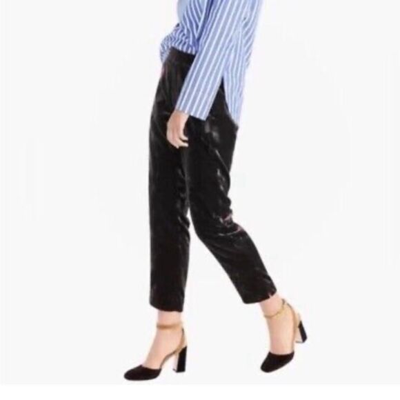 J Crew Easy  H2684 Elastic Waist Pull On Black Velvet Crop Pants size 0 - Picture 1 of 6
